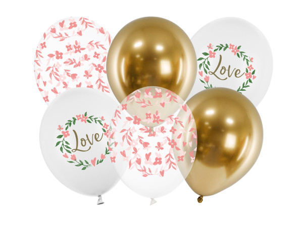 Balónky 30 cm - Love, mix zlatá,bílá (6ks/bal)