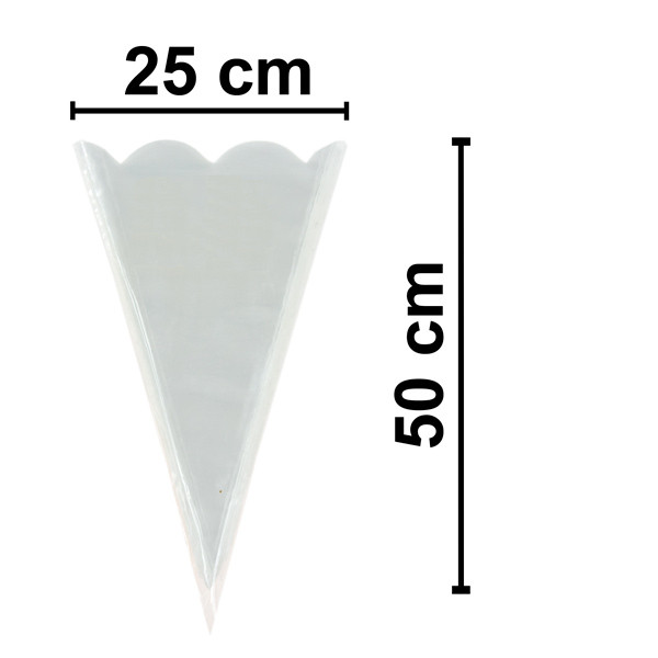 Čiré celofánové kornouty z polypropylenu 25 x 50 cm - 50 my - výsek (100 ks/bal)