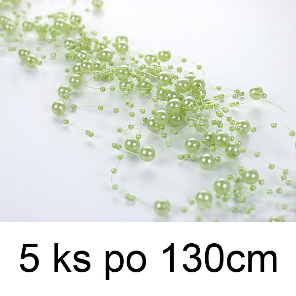 Perličková girlanda 1,3m - světle zelená (5ks/bal)