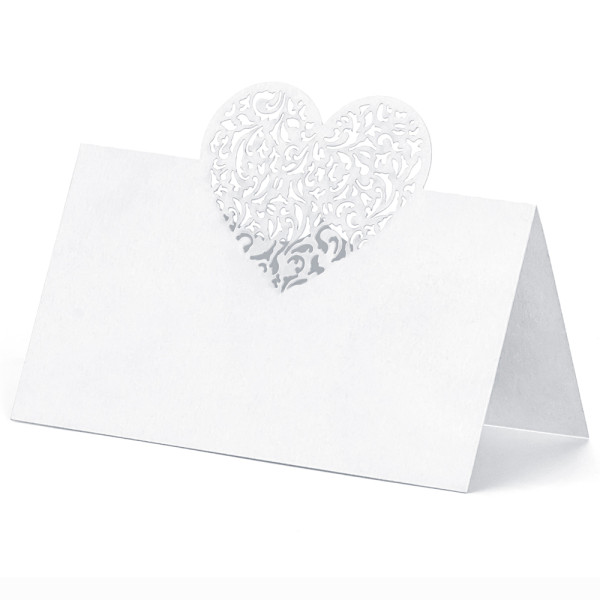 Svatební jmenovka Srdce - 9 x 6,5 cm - bílá ( 10 ks/bal )