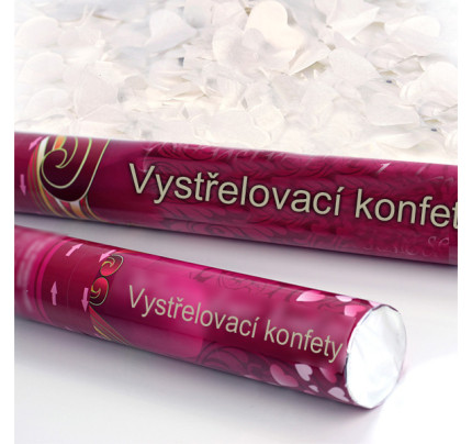 Vystřelovací konfety LONG 60cm - bílé plátky růží (1ks)