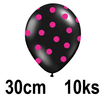 Balonek s puntíky - Ø 30 cm - černá / malinová ( 10 ks/bal )