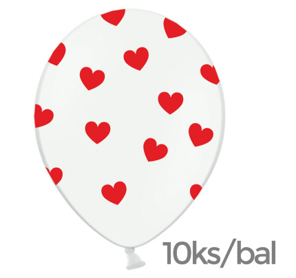 Balonky SRDÍČKA - Ø 30 cm - bílá / bordó (10 ks / bal)