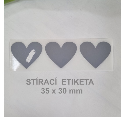 Stírací samolepka srdce 35 x 30 mm - šedá (3 ks / bal)