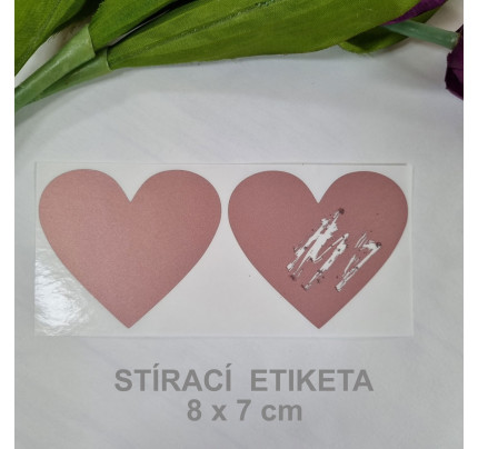 Stírací samolepka srdce 8 x 7 cm - starorůžová (2 ks / bal)